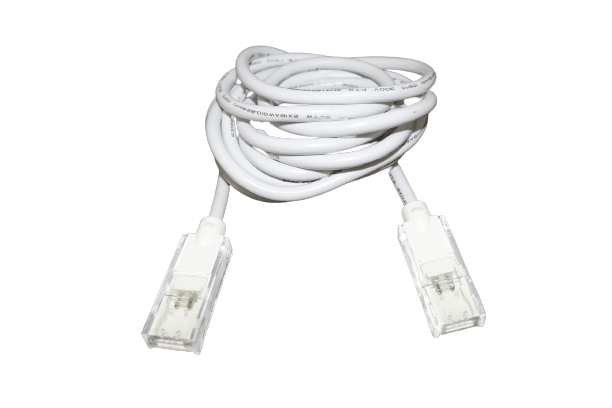 white 10 foot led strip jumper cable with a plastic square hub on each end from Lumilum