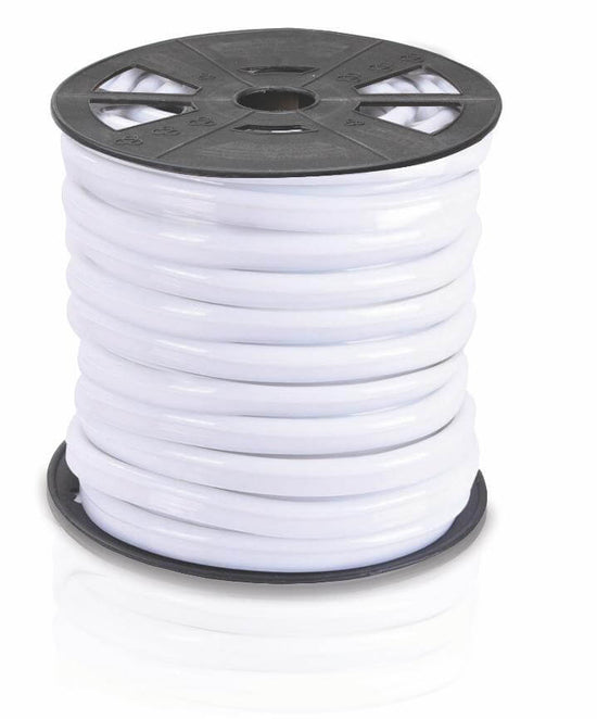 Lumilum white cover LED neon rope light coiled on black reel
