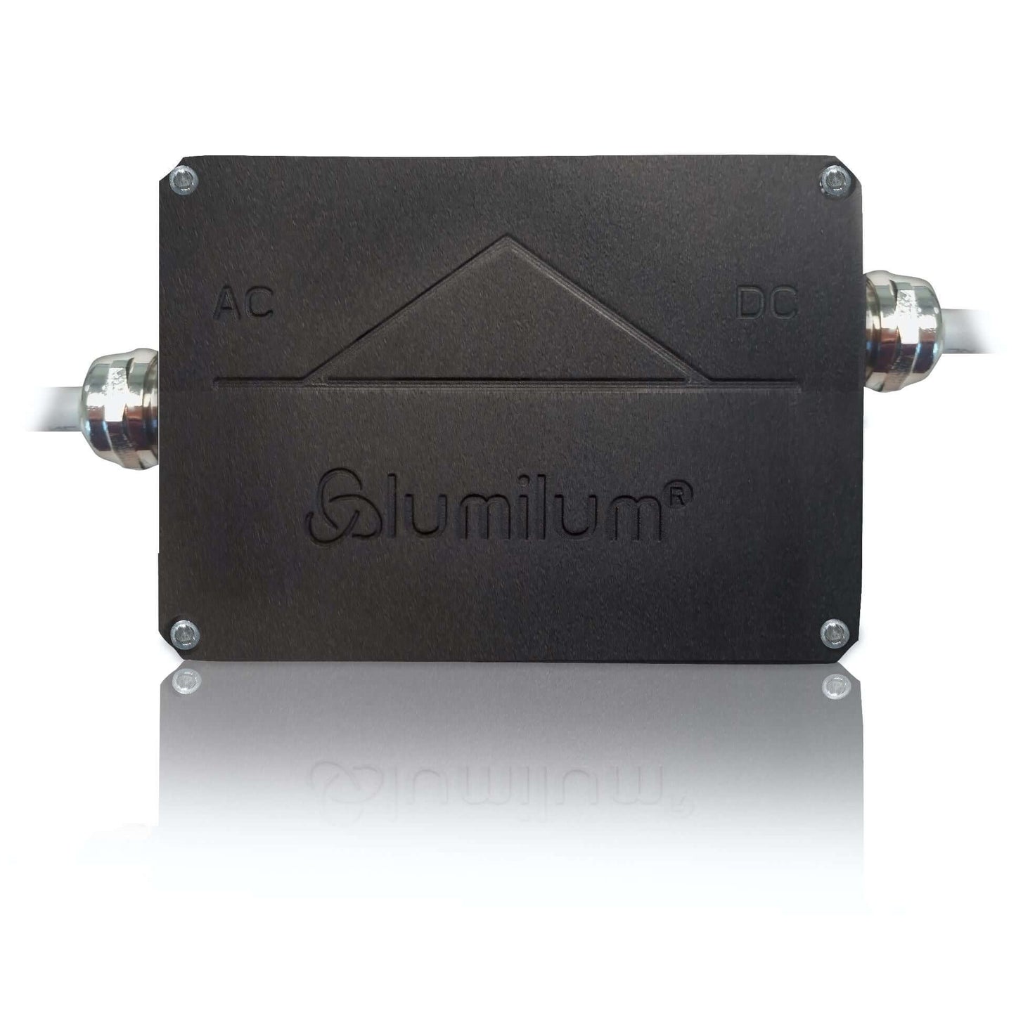 frontal shot of a black hardwired led rectifier box