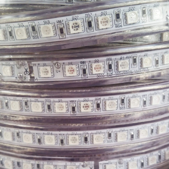 led strip light close up with led chips and cut interval marks