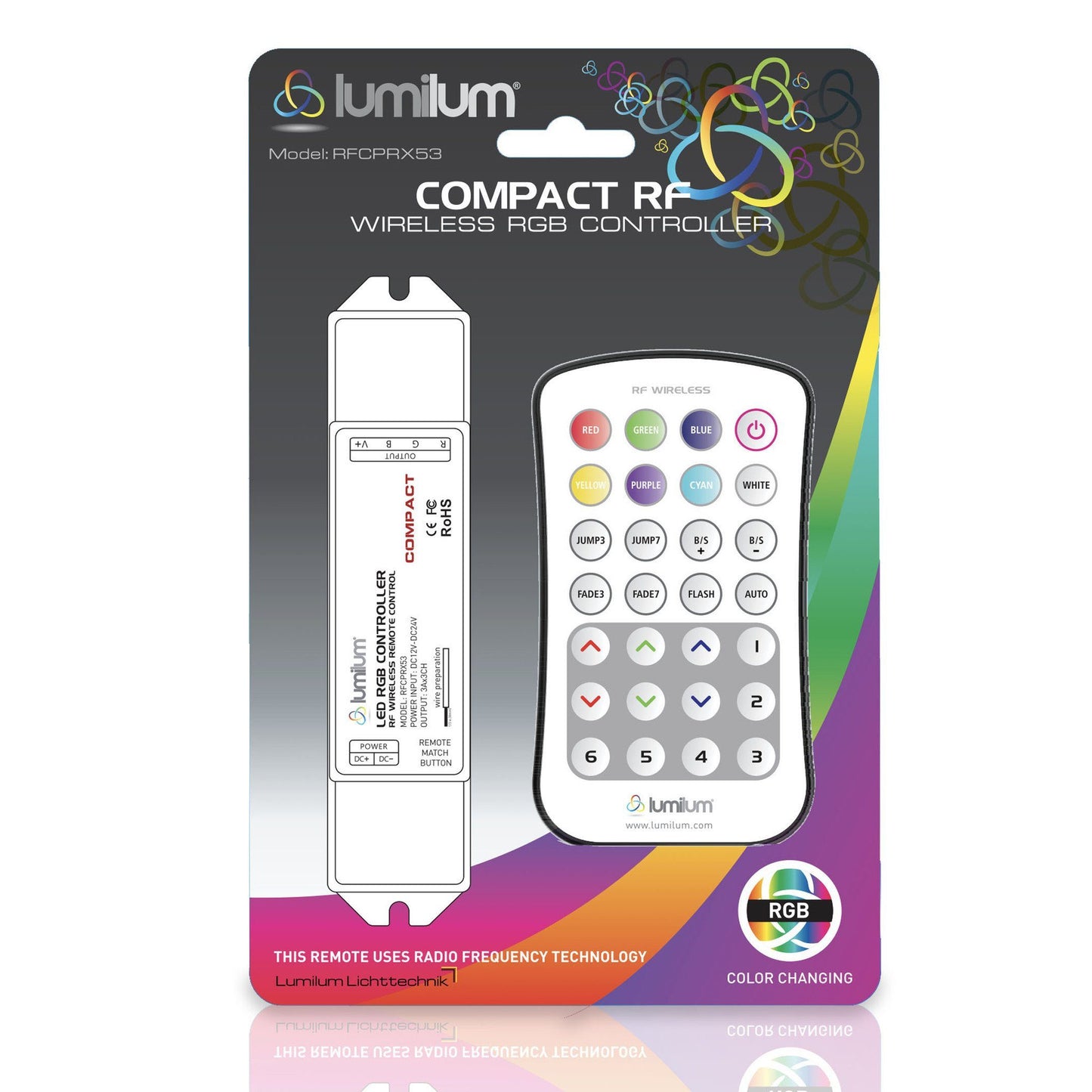 multicolor pink and purple blister packaging for 28 key white rf controller