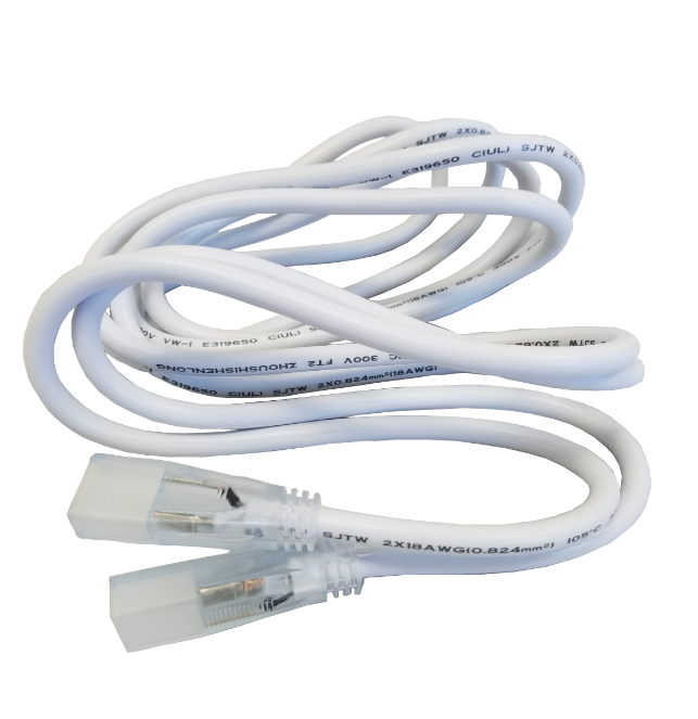loosely coiled white led strip light cable with dual connectors on ends