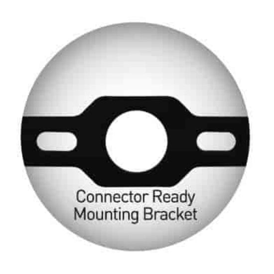 black mounting bracket with hole, image text "connector ready mounting bracket"