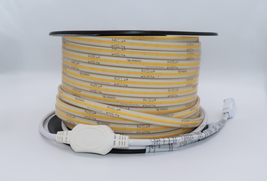 cob led strip off, coiled and showing power cord