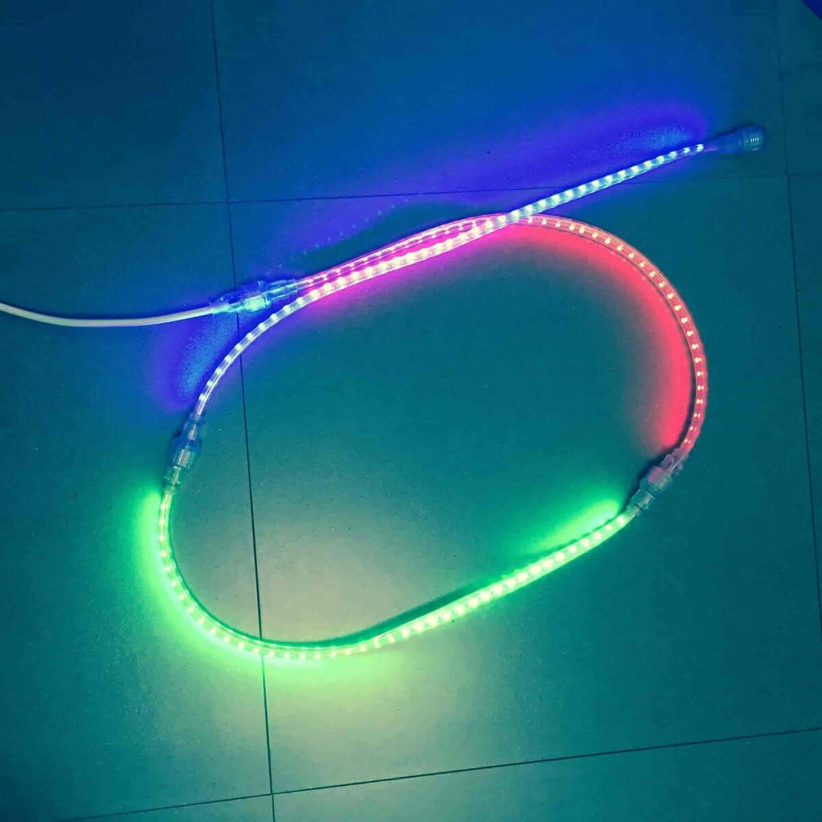 120V led strip lights showing red, blue, green, and pink color