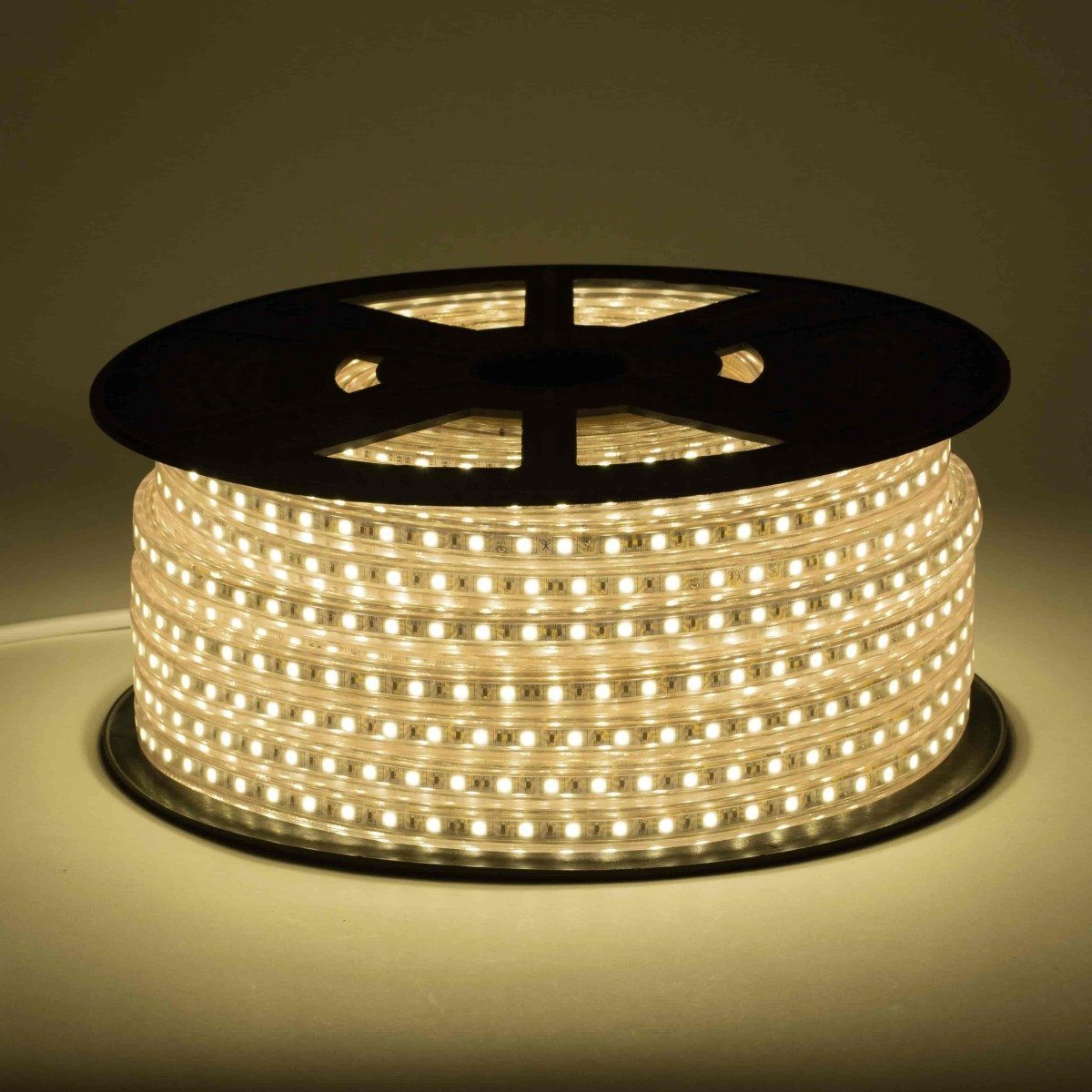 illuminated 120V led strip lights reel with visible chips in white 3000K
