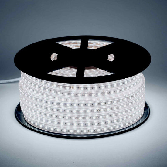 illuminated 120V led strip lights reel with visible chips in white 5500K