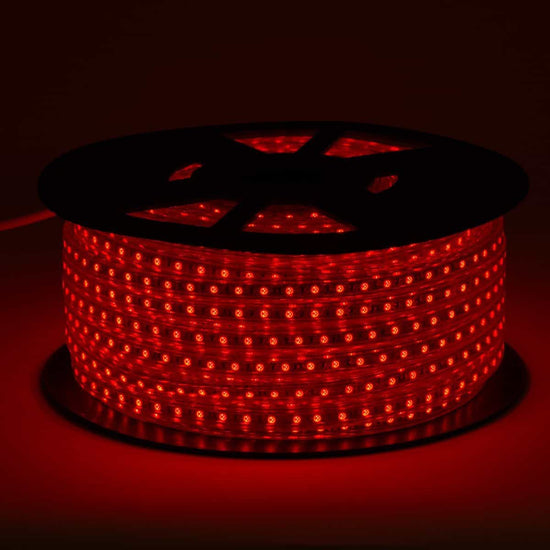 illuminated red led strip light reel with visible chips