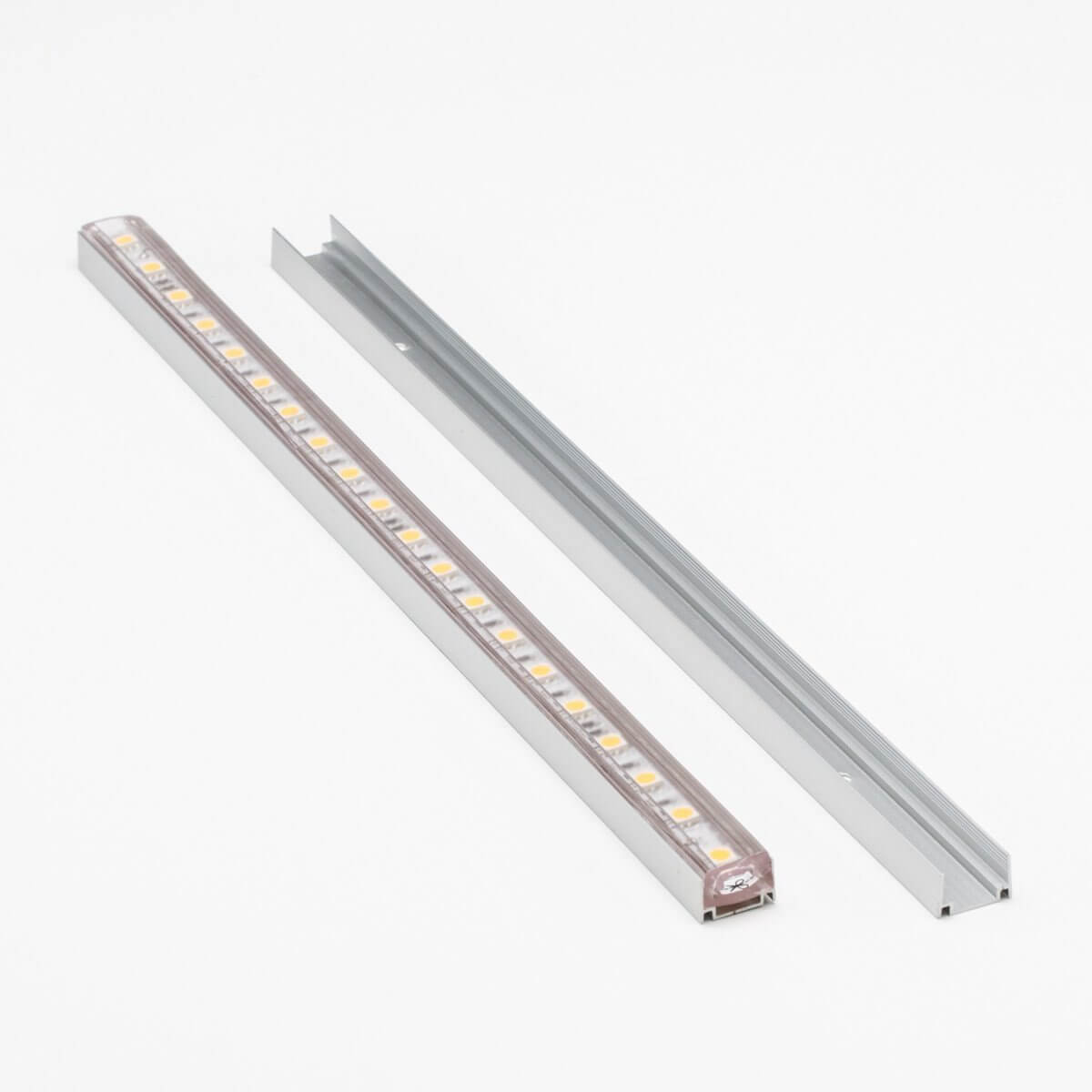Load image into Gallery viewer, led strip light with yellow chips laid into aluminum led channel
