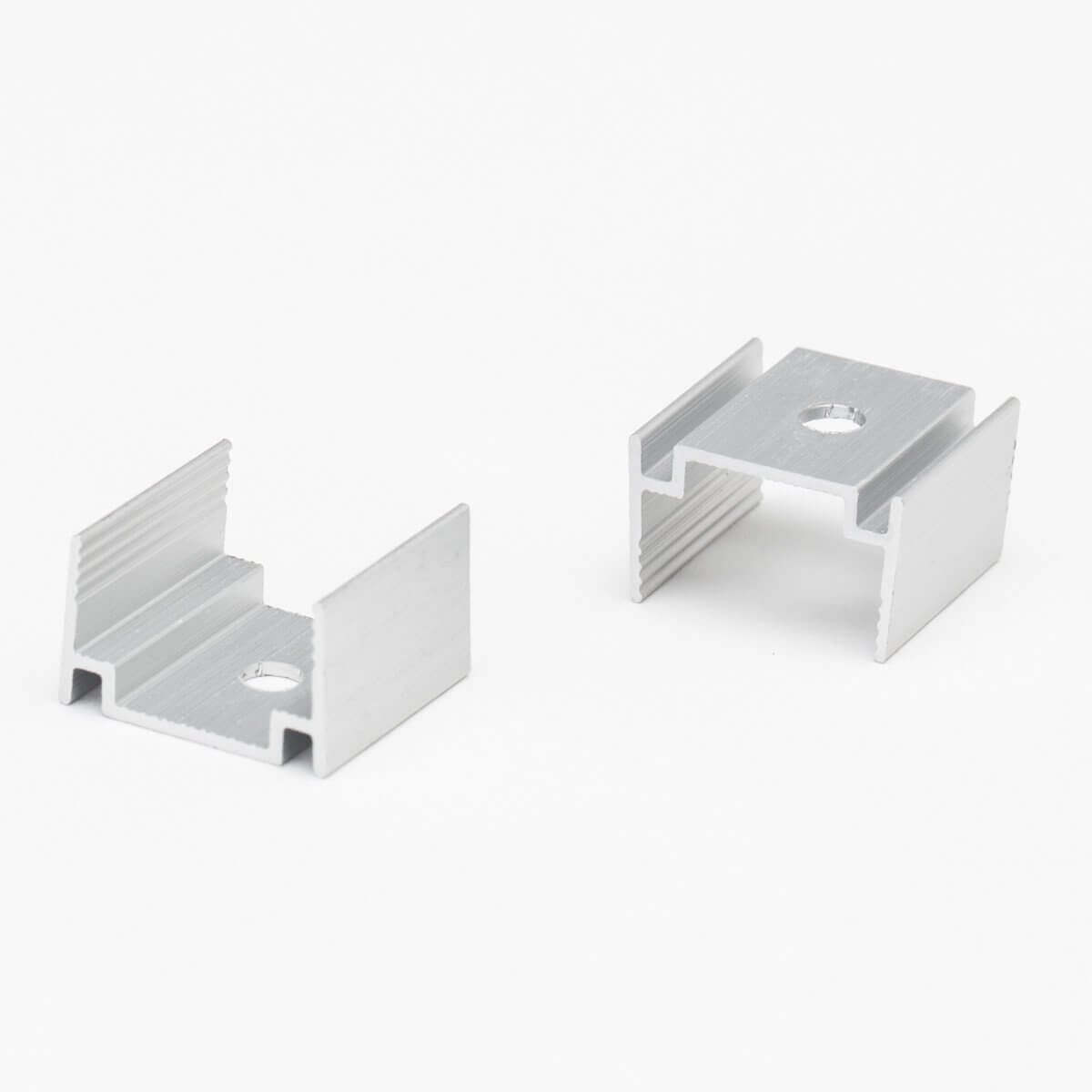 2 silver half inch aluminum pieces of led channel