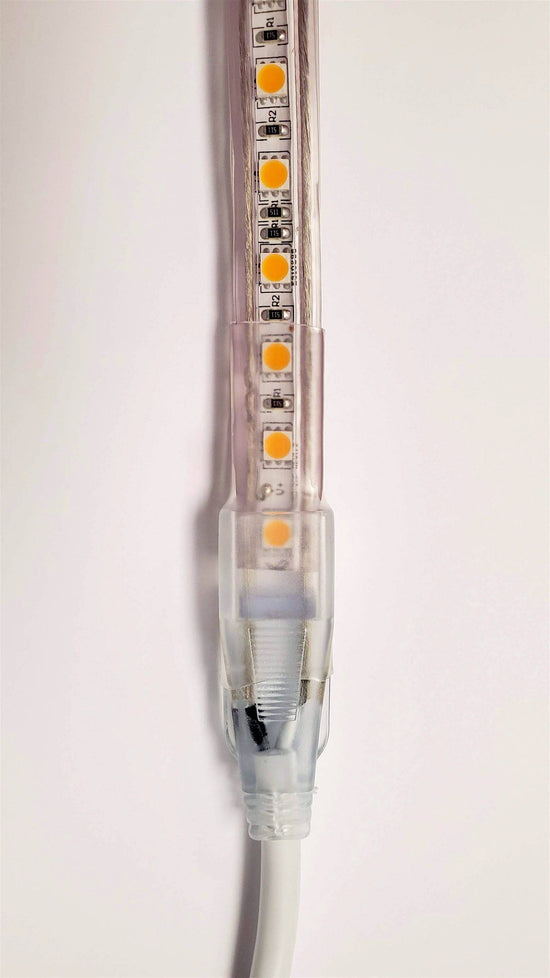 transparent polyolefin heat shrink tubing applied to an led strip light