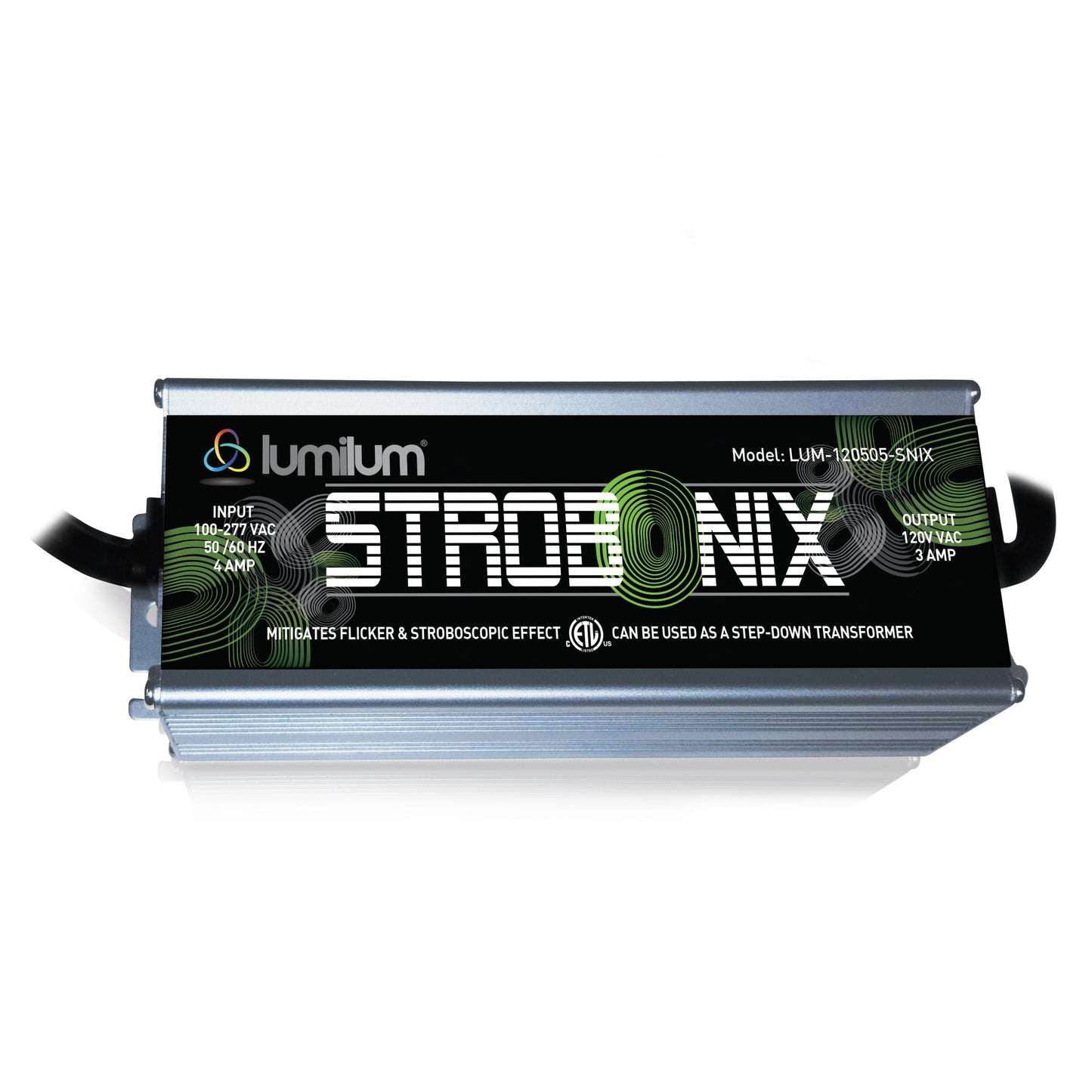 metal exterior led step-down transformer controller with text "strobonix"