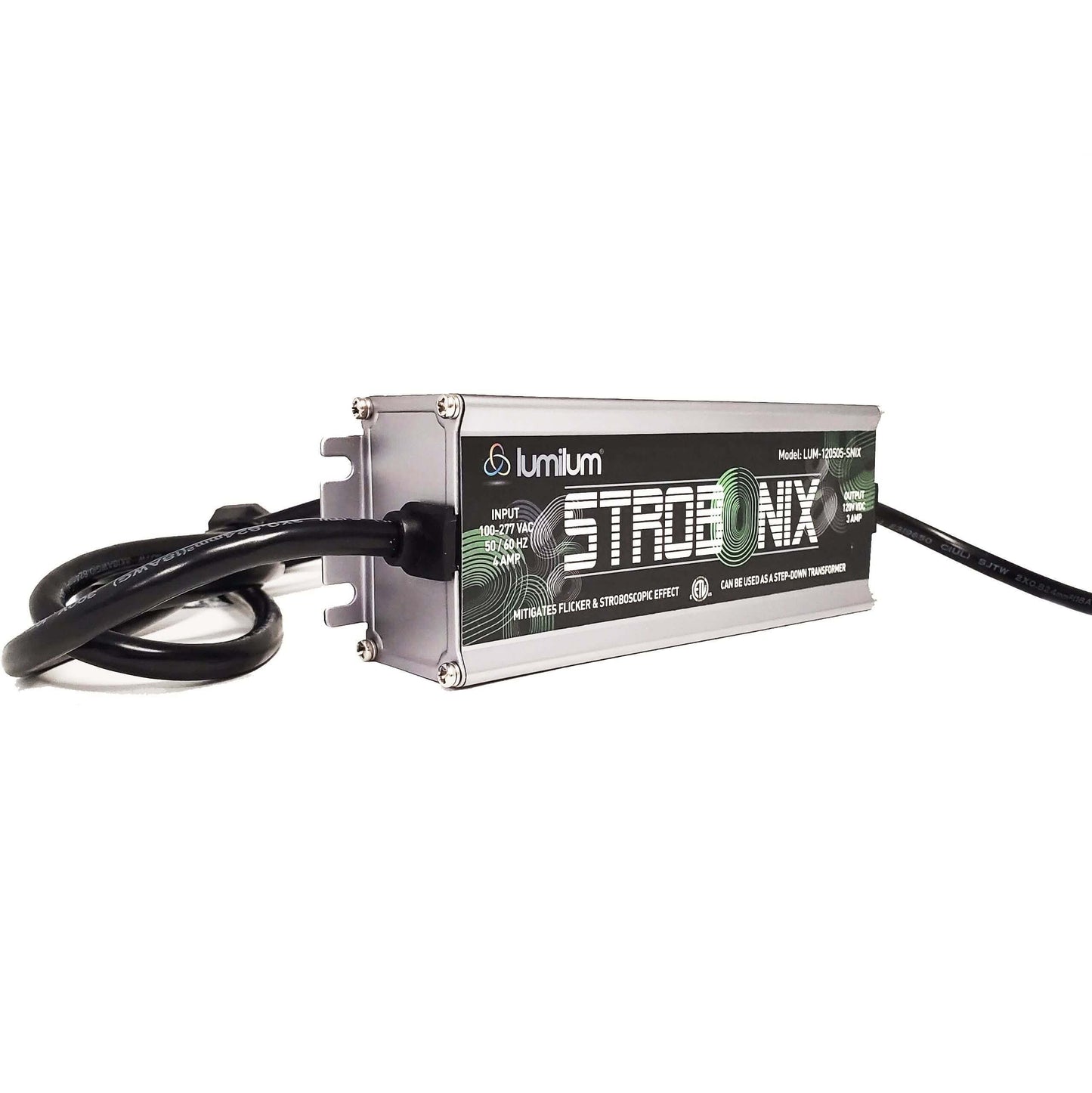 metal exterior led step-down transformer controller with text "strobonix"