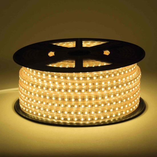 led strip light on black reel displaying vivid light in intense warm white color