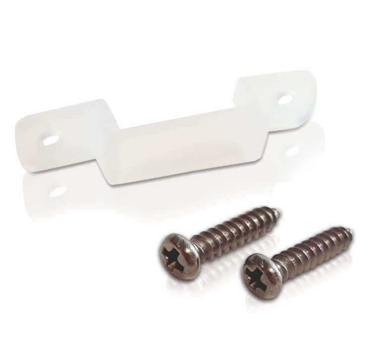silicone mounting clip with holes on either side and two screws