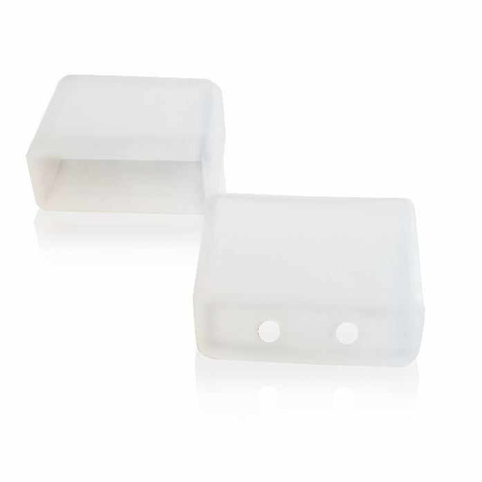two clear silicone led end caps with holes