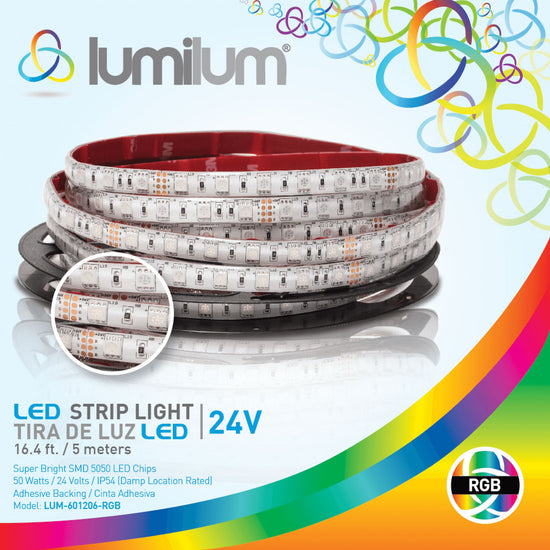 lumilum brand led strip light box with large product image, a zoomed in circle image, and product information