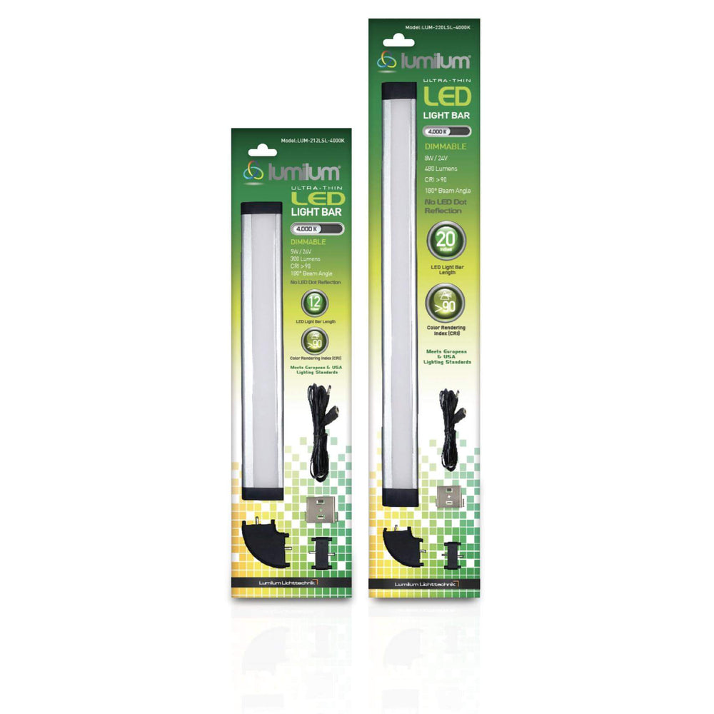 
                      
                        12 inch and 20 inch sizes of linear led light bar blister packaging with bright green geometric design
                      
                    