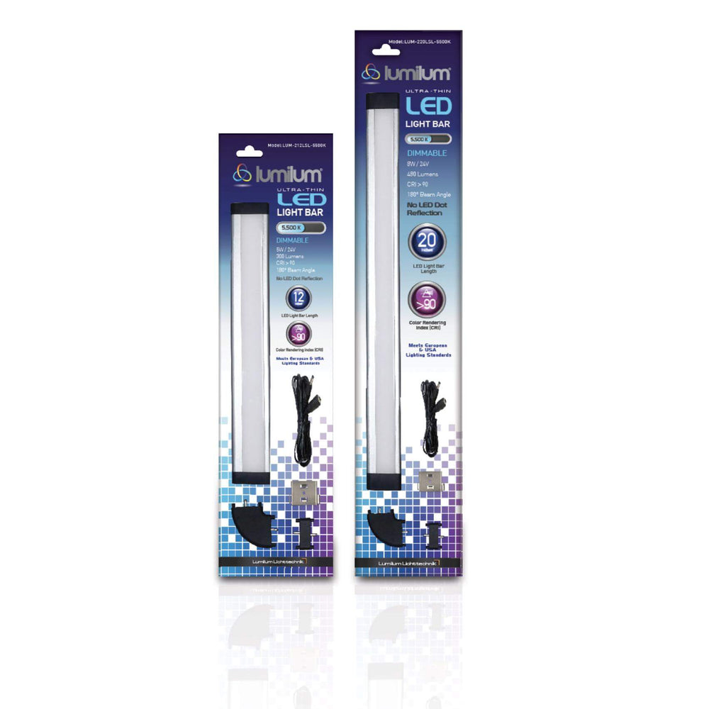 
                      
                        12 inch and 20 inch sizes of linear led light bar blister packaging with bold blue geometric design
                      
                    