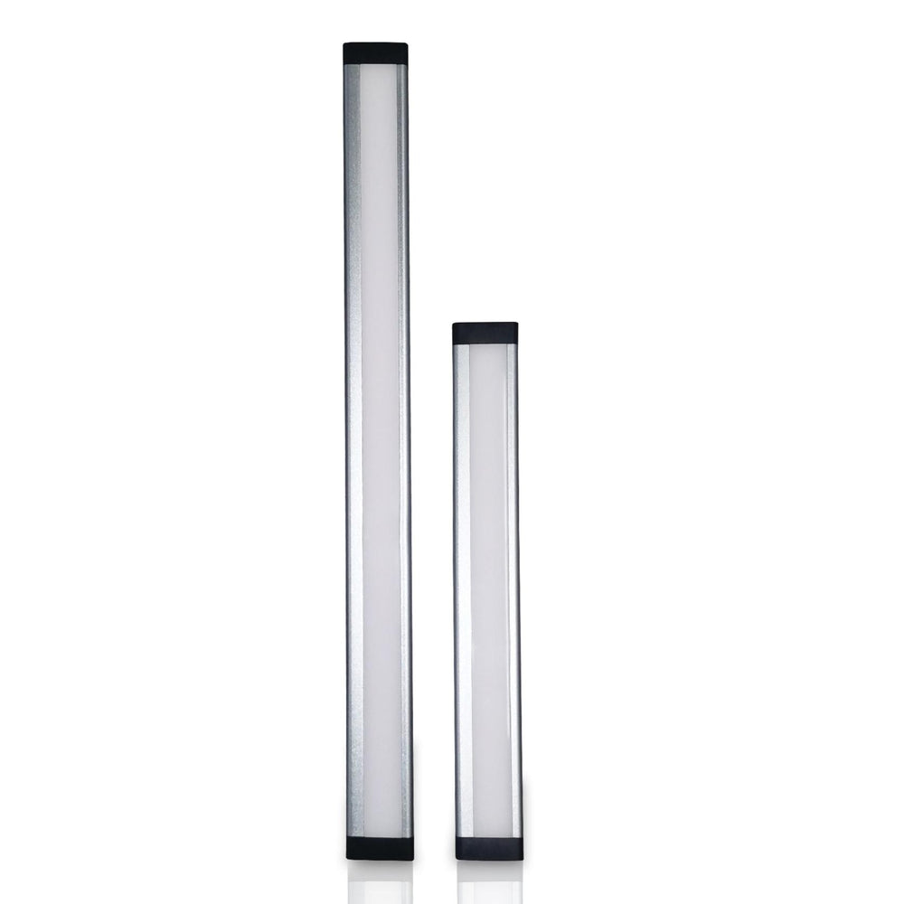 
                      
                        metallic finish linear led light bars of different sizes side by side
                      
                    