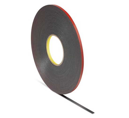roll of 3m double sided foam tape with yellow interior core and red outer lining