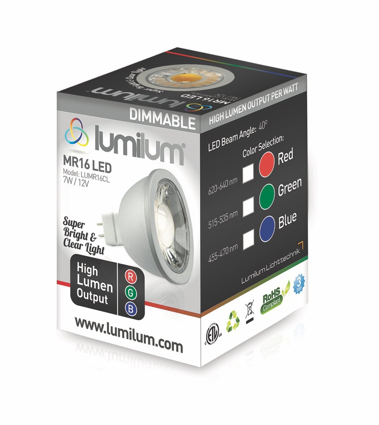 MR16 LED multi color light bulb box from Lumilum