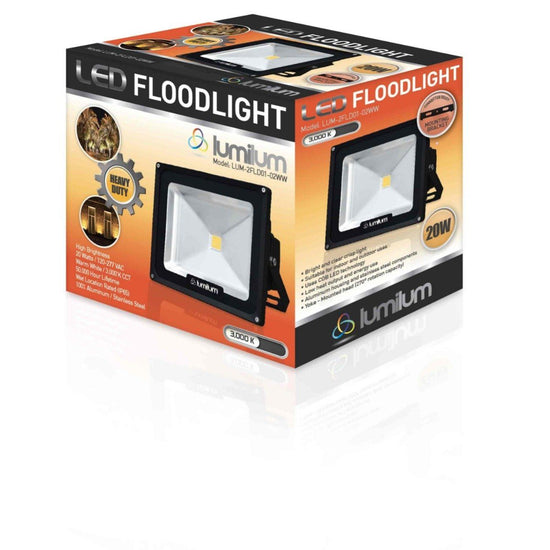 Load image into Gallery viewer, led flood light box with orange gradient and black highlights with small led flood light image
