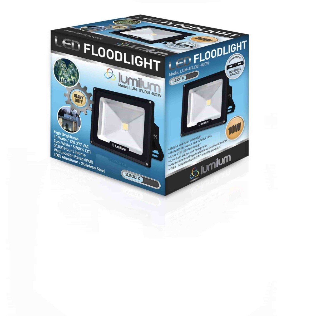 led flood light box with sky blue gradient and black highlights with small led flood light image