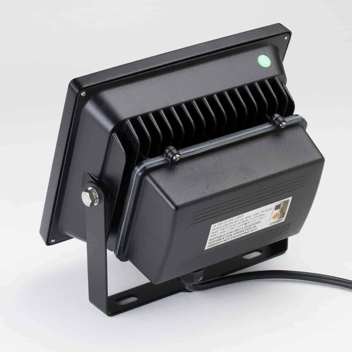 small led flood light in black housing rear view