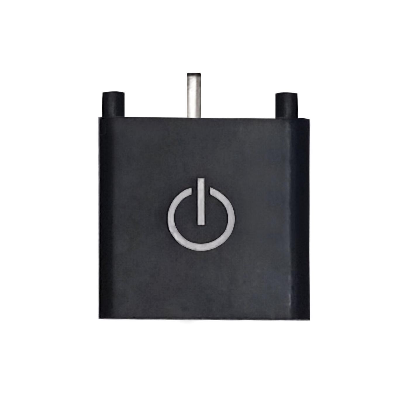 black led touch dimmer switch with upward facing metal prong and circular power symbol